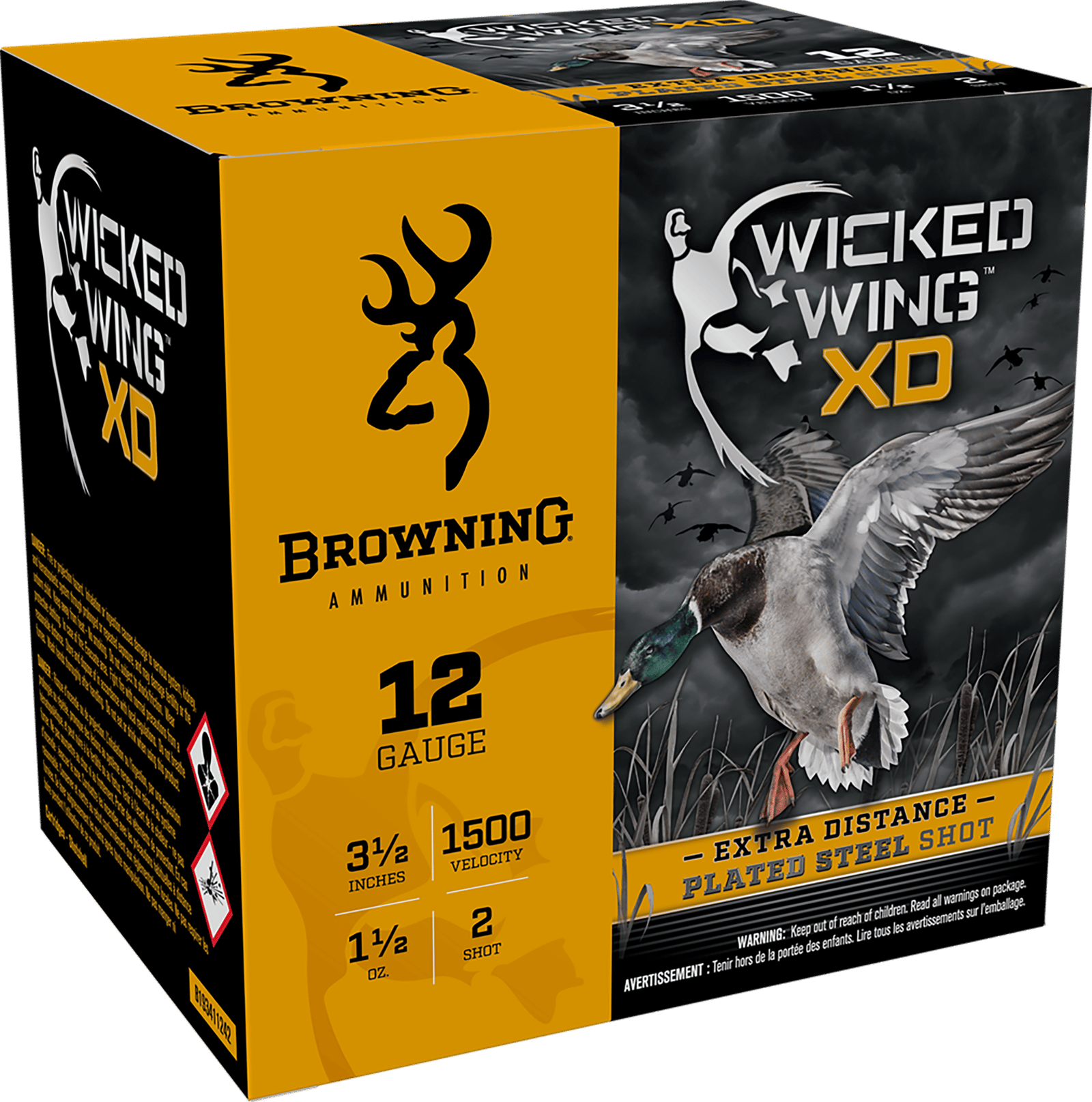 Browning Ammo B193411242 Wicked Wing XD 12Gauge 3.50" 1 1/2oz 2Shot 25 Per Box/10 Case