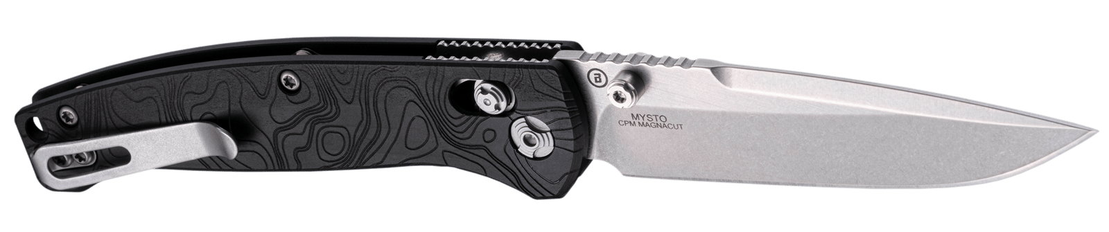 Hogue 24457 Mysto 3.40" Folding Clip Point Plain Black Stonewashed CPM MagnaCut Steel Blade, Maple Valley Richlite Black Handle
