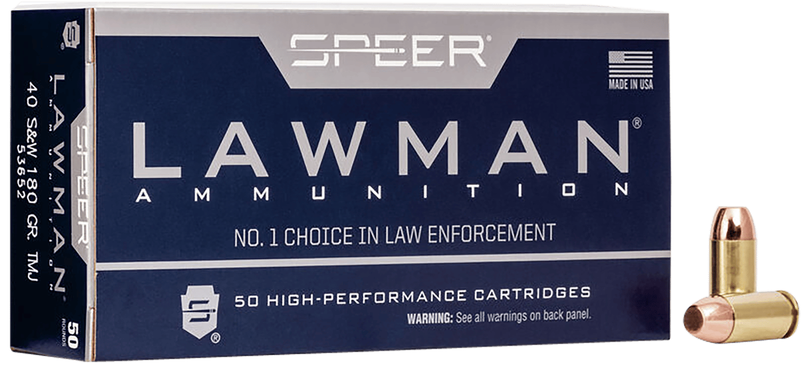Speer 53652 Lawman 40S&W 180gr Total Metal Jacket 50 Per Box/20 Case
