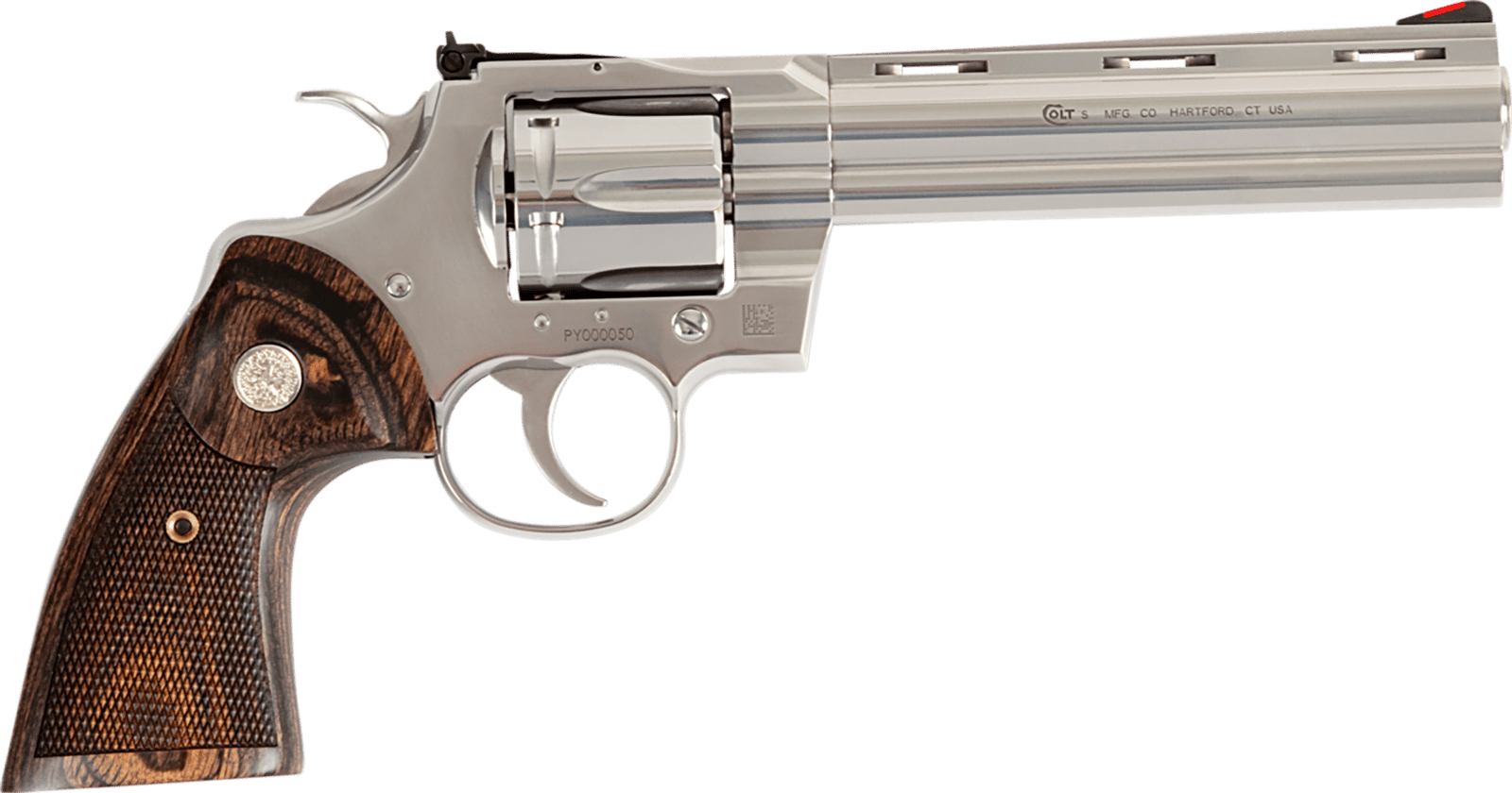 Colt Mfg PYTHONSP6WFTG Python Target 357 Mag 38 Special 6 Shot 6" Stainless Recessed Target Vent Rib Barrel, Cylinder & Frame, Walnut w/Medallion Grip, Exposed Hammer