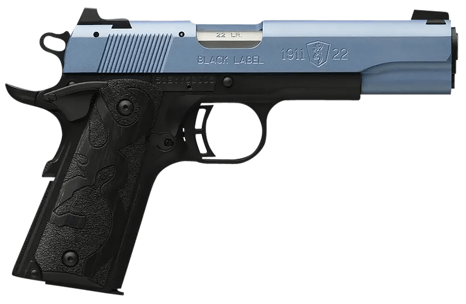 Browning 051897490 1911 Black Label Full Size Frame 22 LR 10+1, 4.25" Matte Stainless Steel Barrel, Polar Blue Cerakote Serrated Slide, Matte Black Polymer Frame w/Beavertail, Black Laminate Wood Grip