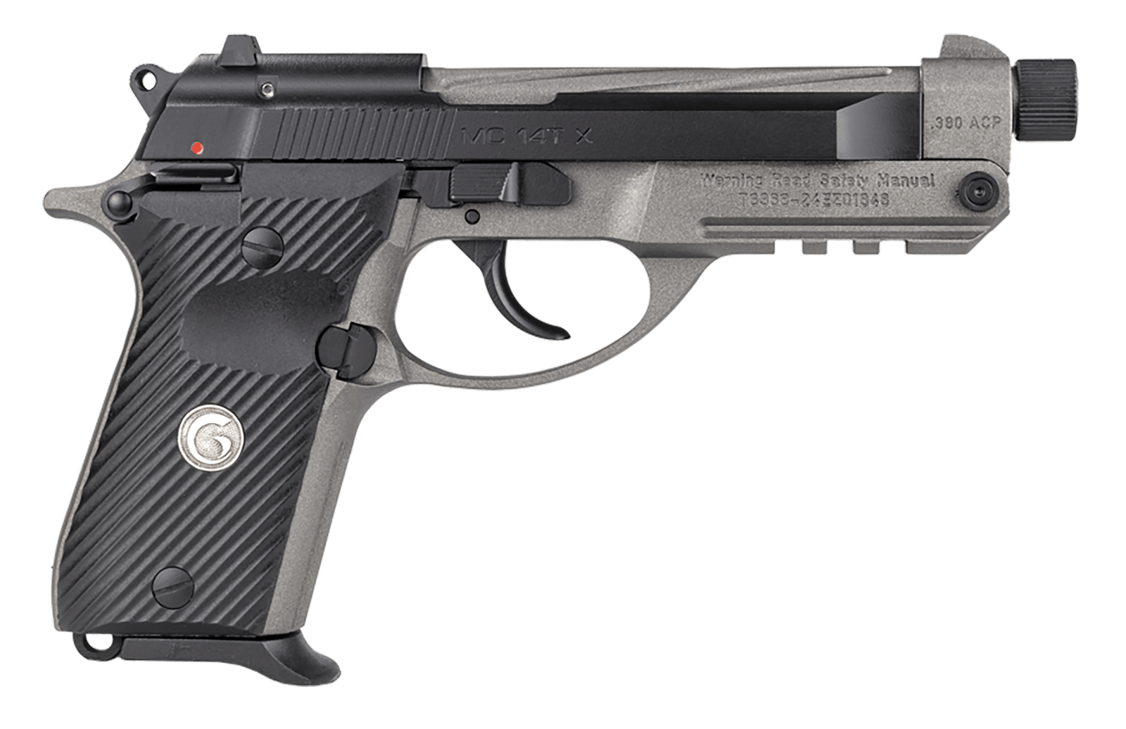 Girsan 390890 MC 14TX 380 ACP 13+1 4.90" Tungsten Cerakote Spiral Fluted Threaded Tip-Up Barrel, Matte Black Serrated Steel Slide, Tungsten Cerakote Aluminum Frame w/Picatinny Rail, Black G10 Grip