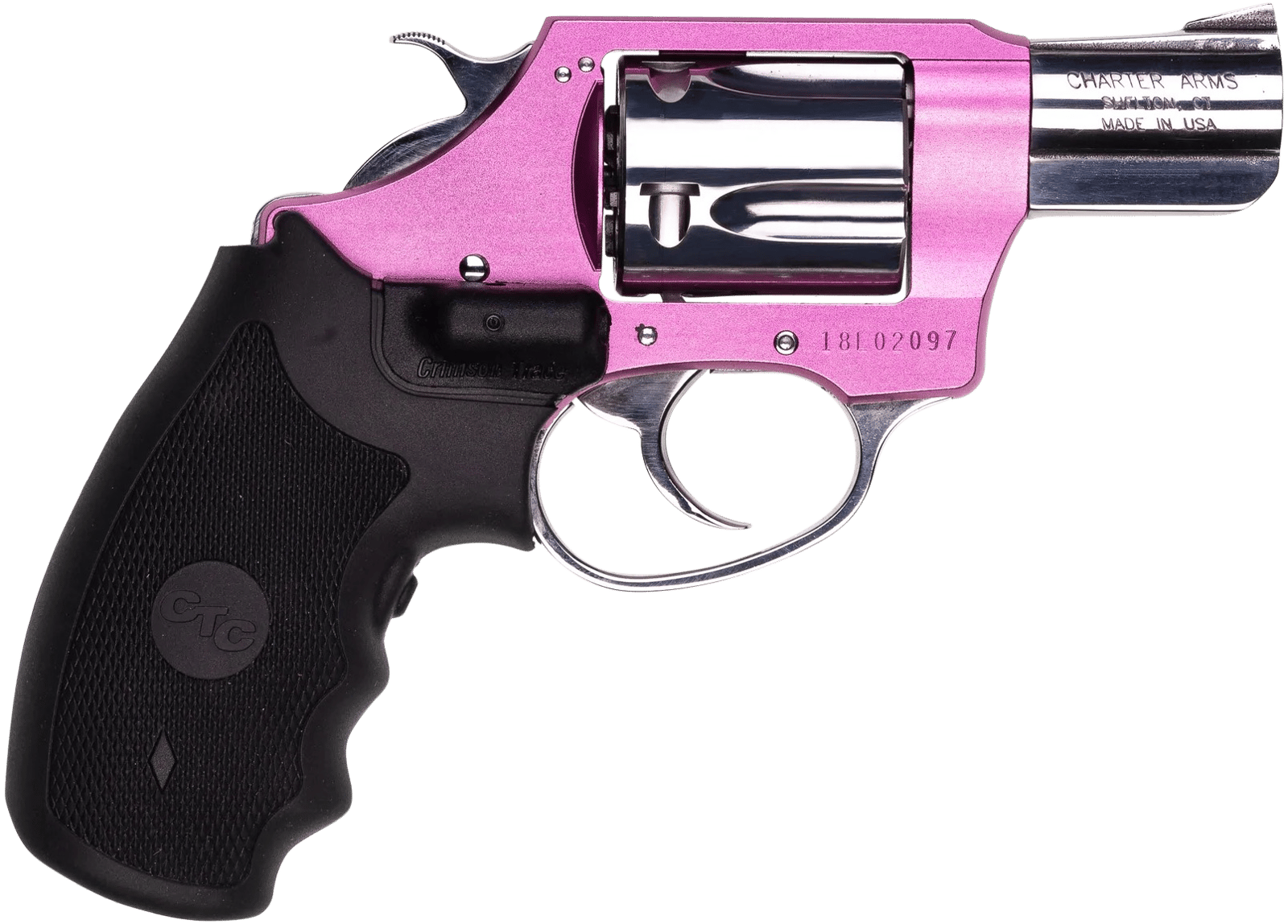 Charter Arms 53832 Undercover Lite Chic Lady Small 38 Special 5 Shot 2" High Polished Stainless Steel Barrel & Cylinder, Pink Aluminum Frame w/Black Crimson Trace Laser Grip, Exposed Hammer