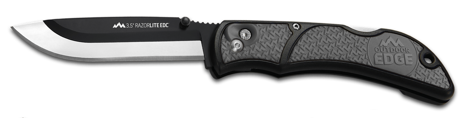 Outdoor Edge RLY50C RazorLite 3.50" Folding Drop Point Tanto Plain 420J2 SS Blade Black/Gray Polymer Handle