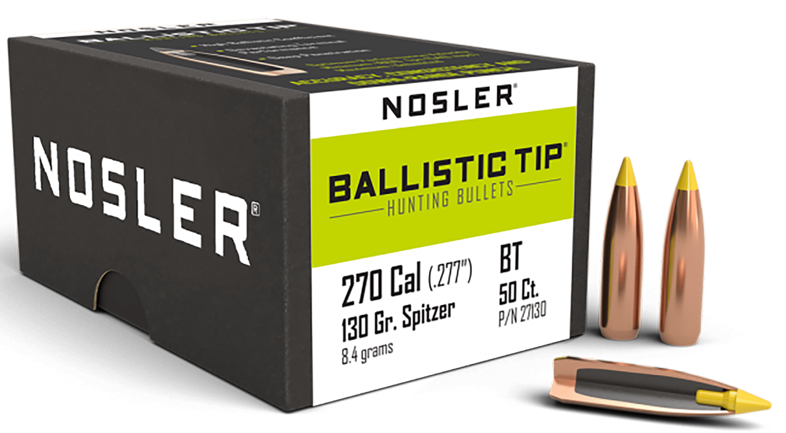 Nosler 27130 Ballistic Tip 270Caliber 130gr Spitzer 50/Box