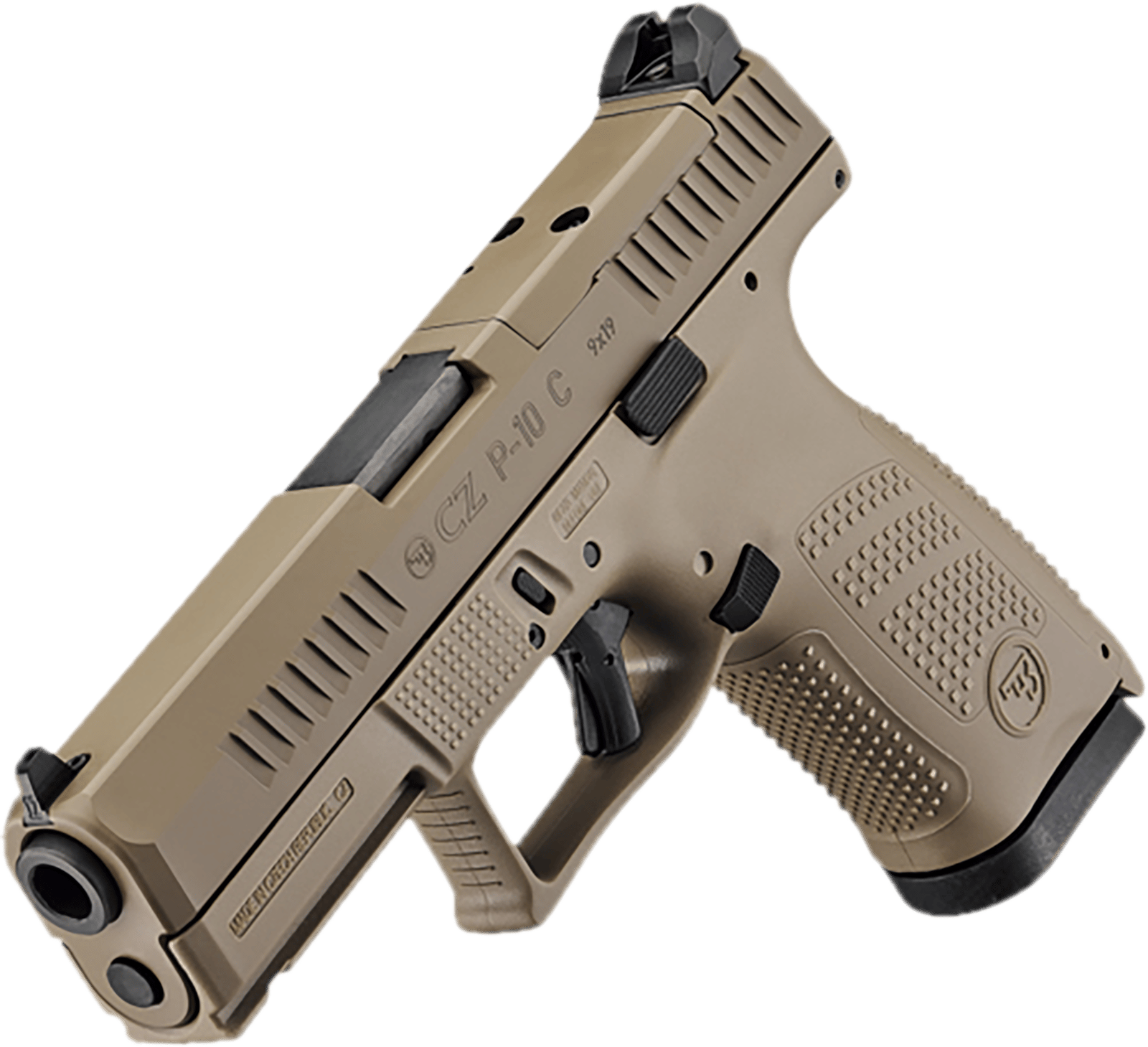 CZ-USA 91577 P-10 C Compact Frame 9mm Luger 15+1 4.02" Black Stainless Steel Barrel, Black Nitride Serrated Steel Slide, Flat Dark Earth Polymer Frame w/Picatinny Rail, Interchangeable Backstrap Grip