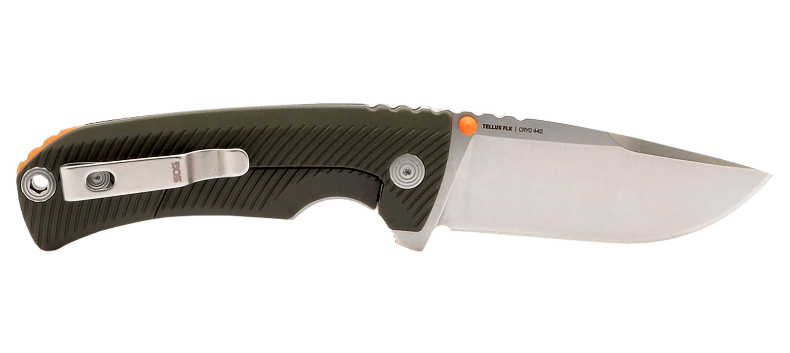 S.O.G SOG14060143 Tellus FLK 3.65" Folding Clip Point Plain Stonewashed Cryo 440C SS Blade/ Olive Drab Textured GRN Handle