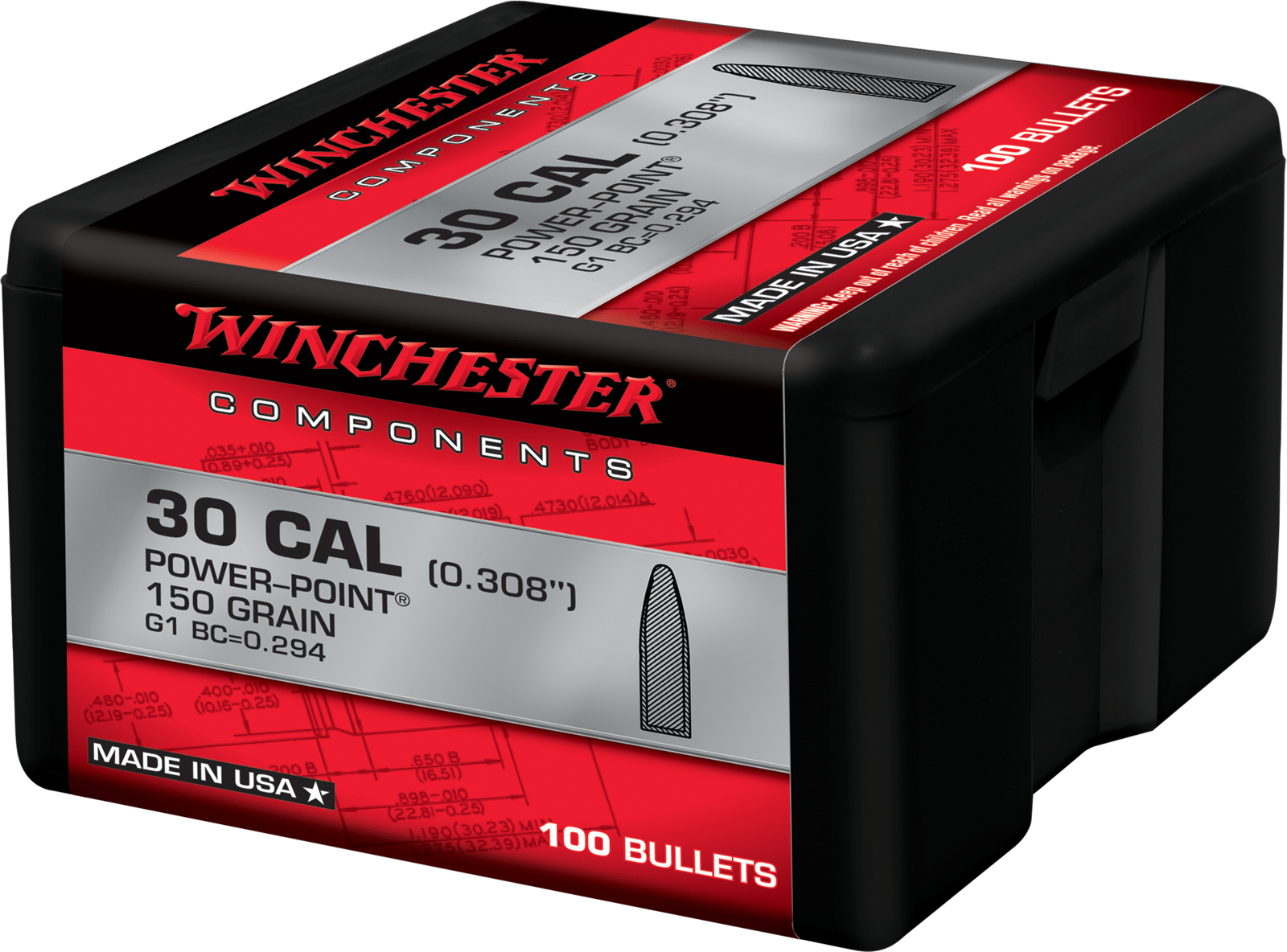 Winchester Ammo WB30PP150X Centerfire Rifle 30Cal 150gr Power Point 100 Per Box/10 Case