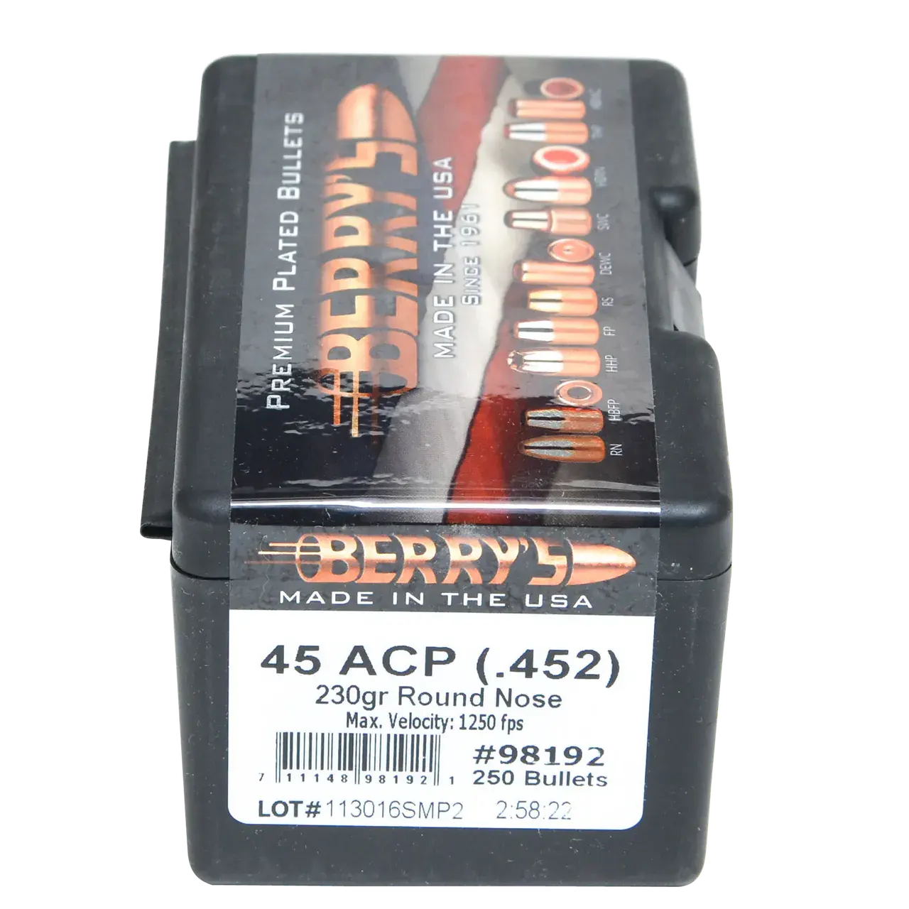 Berry's 98192 Superior Pistol 45Cal 230gr Round Nose 250/Box