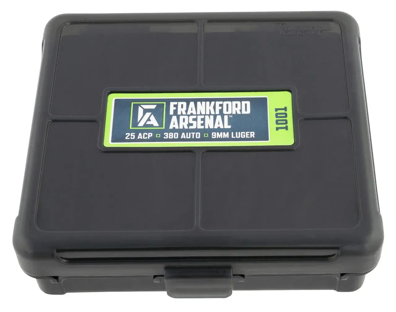 Frankford Arsenal 1083797 Hinge-Top Ammo Box 9mm/25/380ACP Black Polymer 100rd
