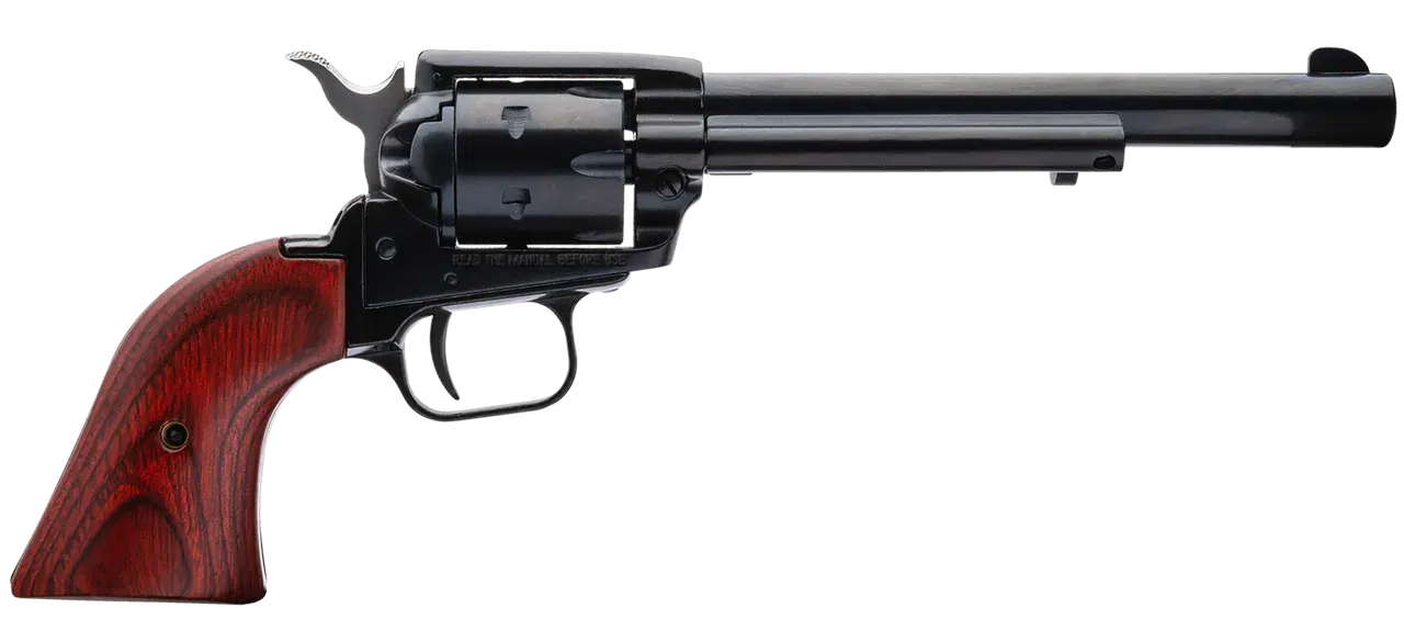 Heritage Mfg RR22B6 Rough Rider 22 LR 6 Shot, 6.50" Black Steel Barrel, Black Zinc Alloy Frame, Black Cylinder, Cocobolo Grip, Hammer/Thumb Safety, Exposed Hammer