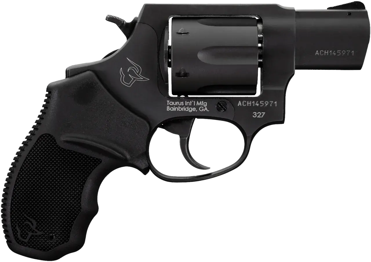 Taurus 232721 327 Small Frame 327 Federal Mag 6rd 2" Matte Black Carbon Steel Barrel, Cylinder & Frame, Black Finger Groove Rubber Grip, Hammer Safety