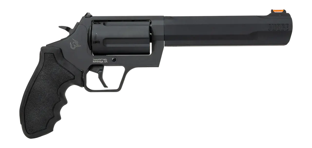 Taurus 2-JUDGE61 Judge 45 Long Colt/410 Gauge 5 Shot 6.50" Black Stainless Steel Barrel, Cylinder & Frame, Black Rubber Grip, Transfer Bar Safety