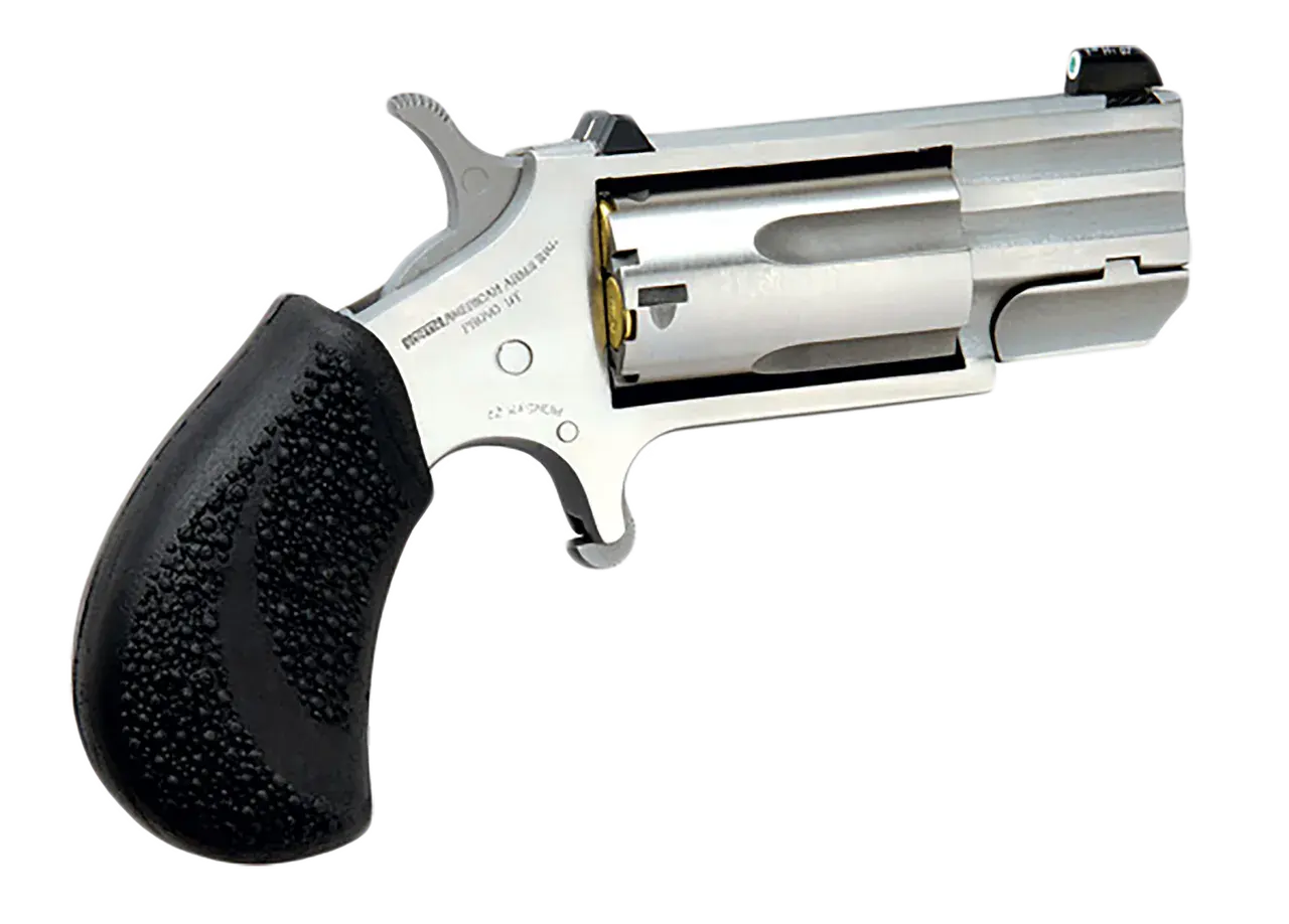 North American Arms PUGT Pug 22 WMR 5 Shot 1" Stainless Steel Barrel, Frame & Cylinder, Black Pebbled Rubber Grip, Exposed Hammer