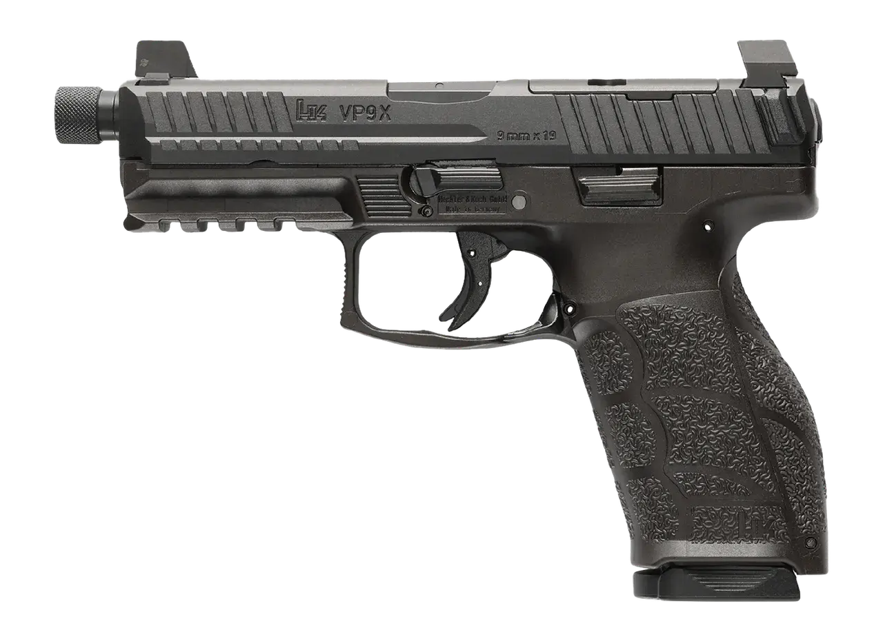 HK 81001225 VP9A1 X Tactical Full Size 9mm Luger 10+1 4.70" Black Threaded Barrel, Black Steel Serrated w/Optic Slide, Black Polymer Frame w/Picatinny Rail, Textured Grip
