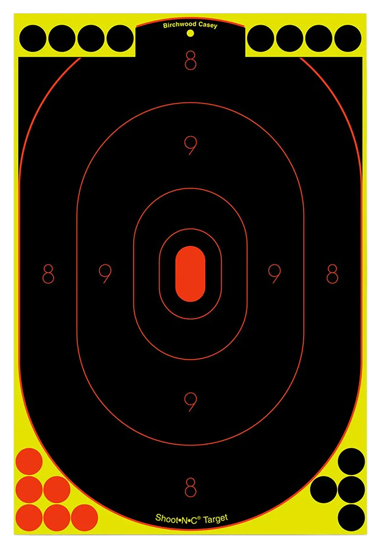 Birchwood Casey 34605 Shoot-N-C Reactive Target Self-Adhesive Paper Black/Yellow/Red 12"x18" Silhouette 5 Pack