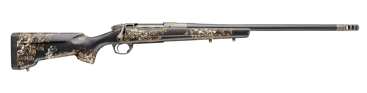 Bergara Rifles BPR38-7REM Premier Cima Pro 7mm Rem Mag 3+1 Carbon Fiber CURE Threaded Barrel, Titanium Cerakote Stainless Steel Drilled & Tapped Receiver, Fixed Carbon Fiber w/Brown & Tan Sponge Accen