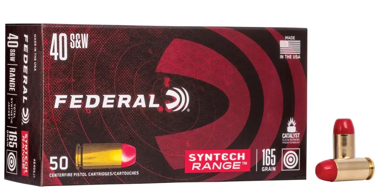 Federal AE40SJ1 American Eagle Syntech Range 40S&W 165gr Total Syntech Jacket Flat Nose 50 Per Box/10 Case