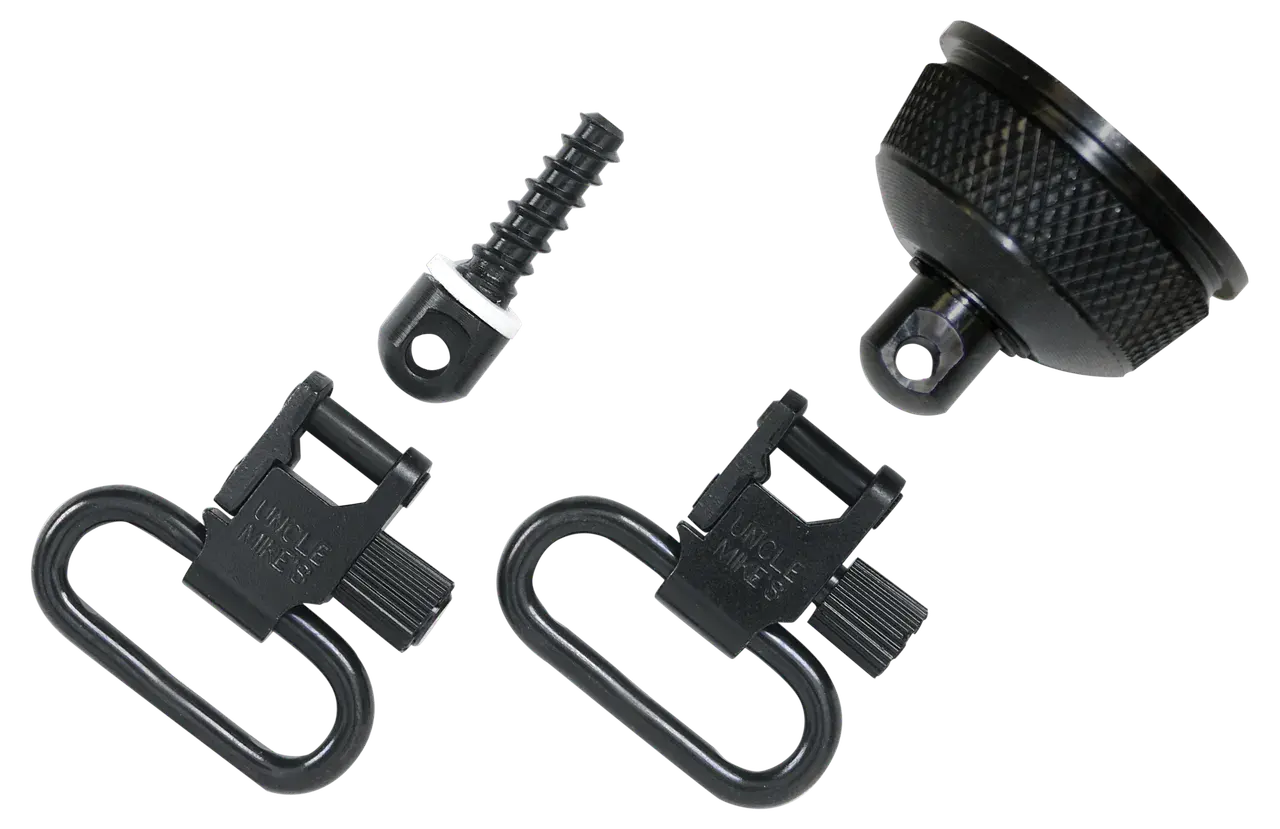 Uncle Mike's 18002 Mag Cap Swivel Set made of Steel with Blued Finish, 1" Loop Size & Quick Detach Style for 12 Gauge Remington 870 Express with Wood Stock Includes Two Super Swivels