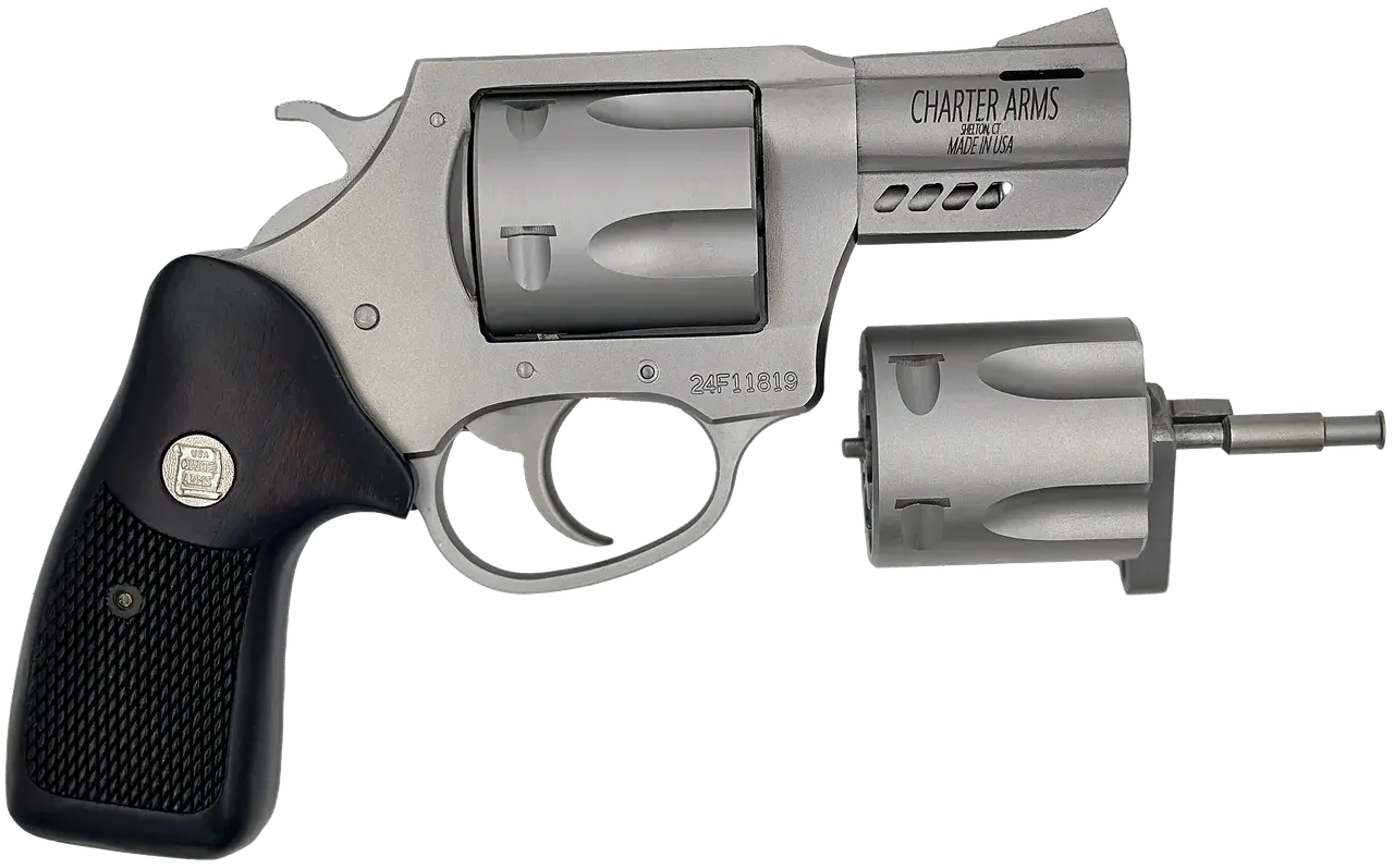 Charter Arms 73920 Double Dog Large 9mm Luger/357 Mag/38 Special 5 Shot 2.20" Overall Stainless Steel Ported Barrel, Cylinder & Frame, Walnut Grip, Exposed Hammer