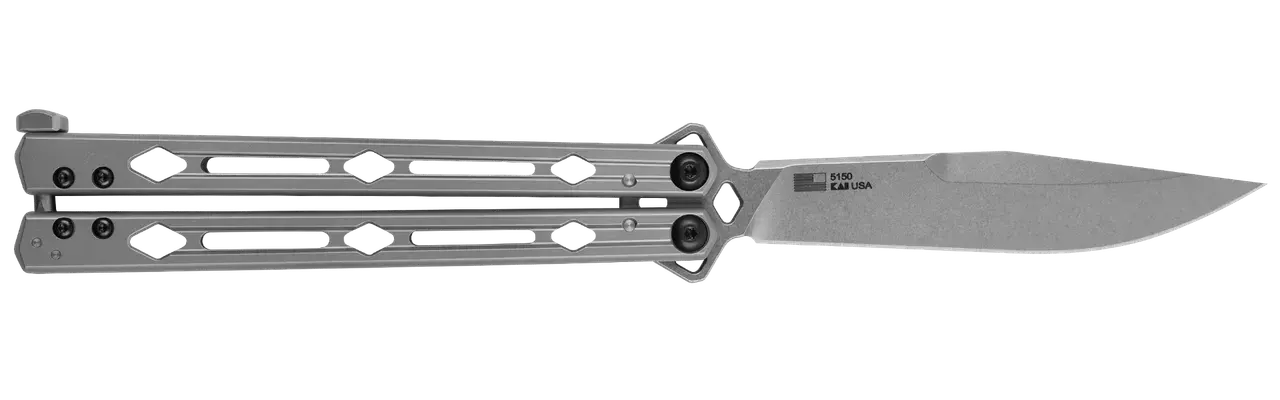 Kershaw 5150 Lucha 4.60" Butterfly Drop Point Plain Stonewashed 14C28N Steel Blade Bead Blasted Stainless Steel Handle
