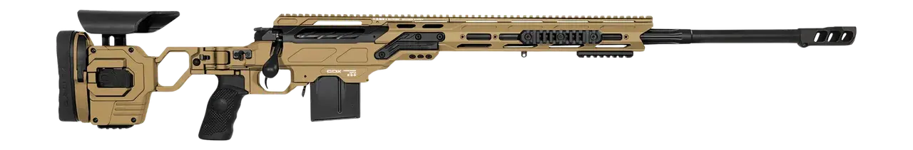 Cadex Inc CDX33LITE33827BR30I2D3 CDX-33 Lite 338 Lapua Mag 5+1 27" Black DLC Fluted Threaded Barrel, Hybrid Tan Cerakote Receiver w/Picatinny Rail, M-LOK Handguard, Adjustable Folding Hybrid Tan Butts