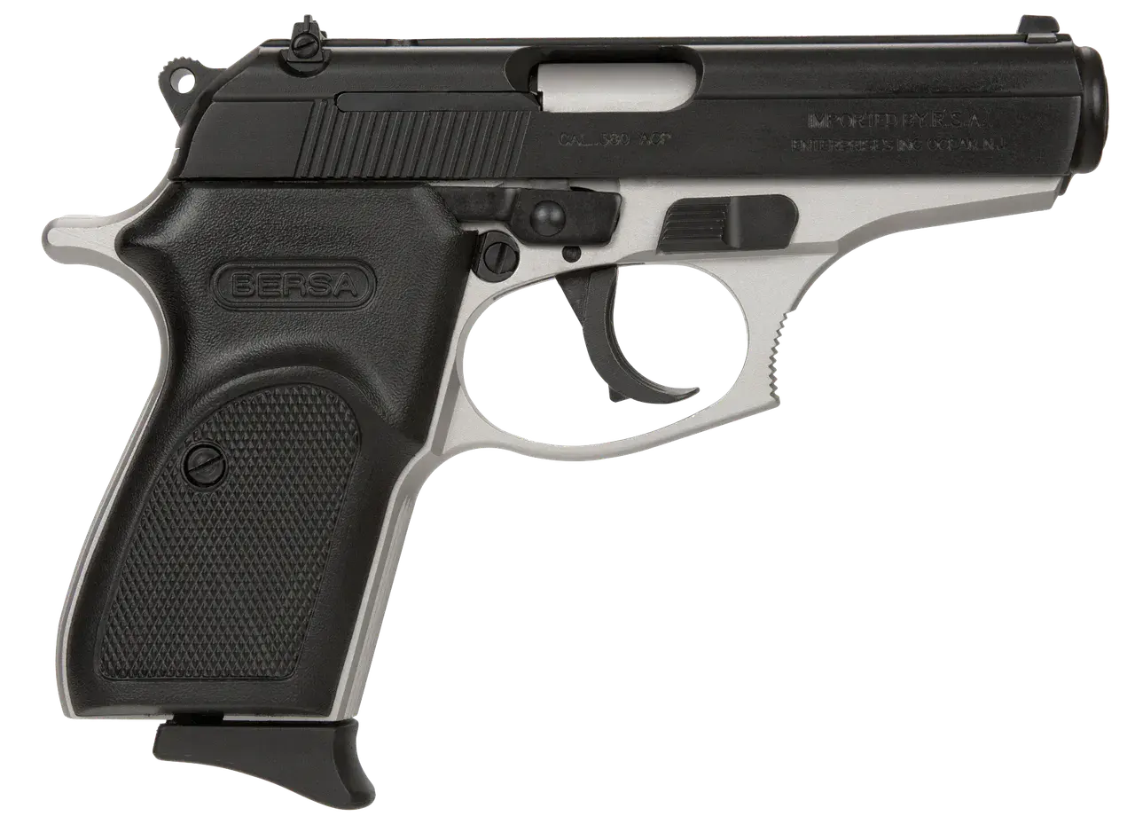 Bersa T380DT8 Thunder Micro-Compact Frame 380 ACP 8+1, 3.50" Steel Barrel, Matte Black Serrated Steel Slide, Satin Nickel Aluminum Frame