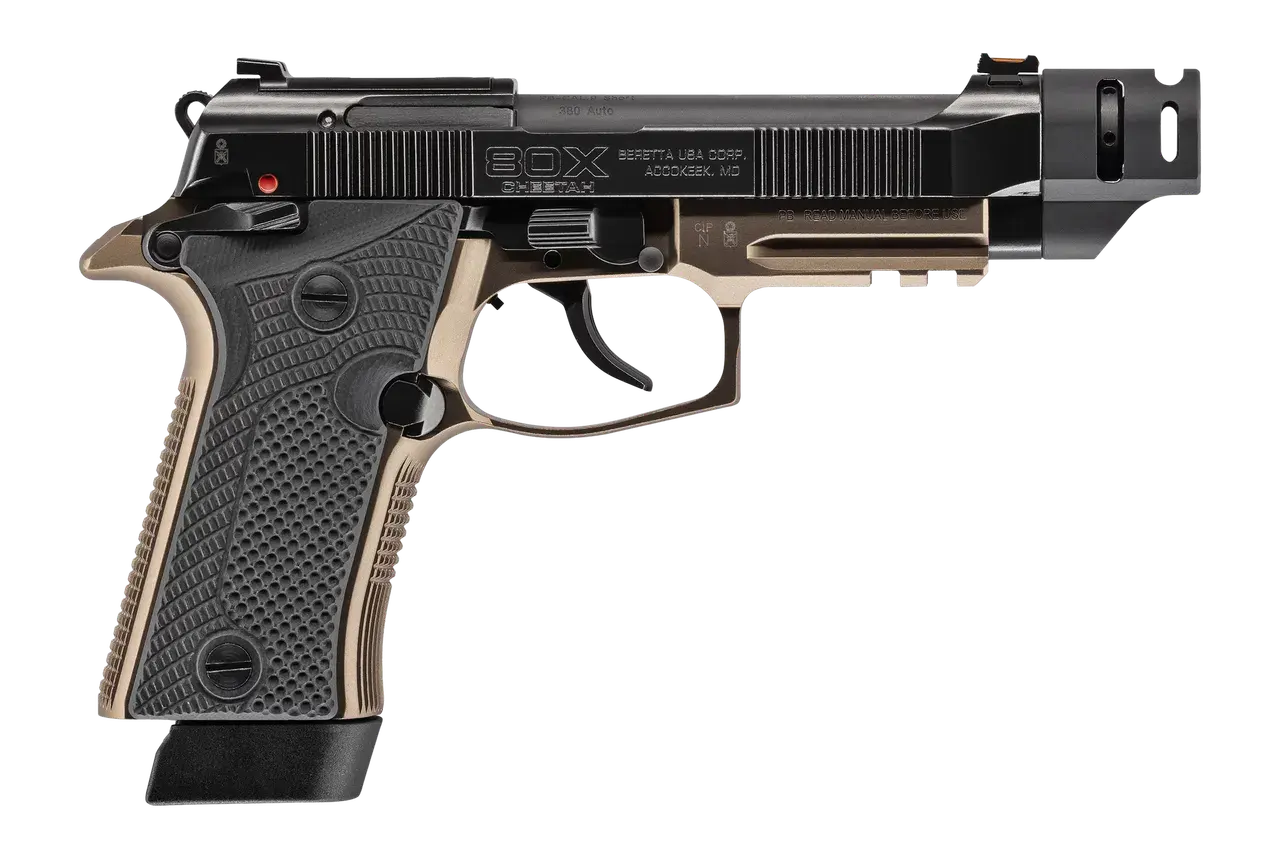 Beretta USA J80XTACLED10 80X Cheetah Tactical Urban Micro-Compact Frame 380 ACP 10+1 4.40" Threaded Barrel, Optic Ready/Serrated Slide, Steel Frame w/Picatinny Rail, Vertec Grip