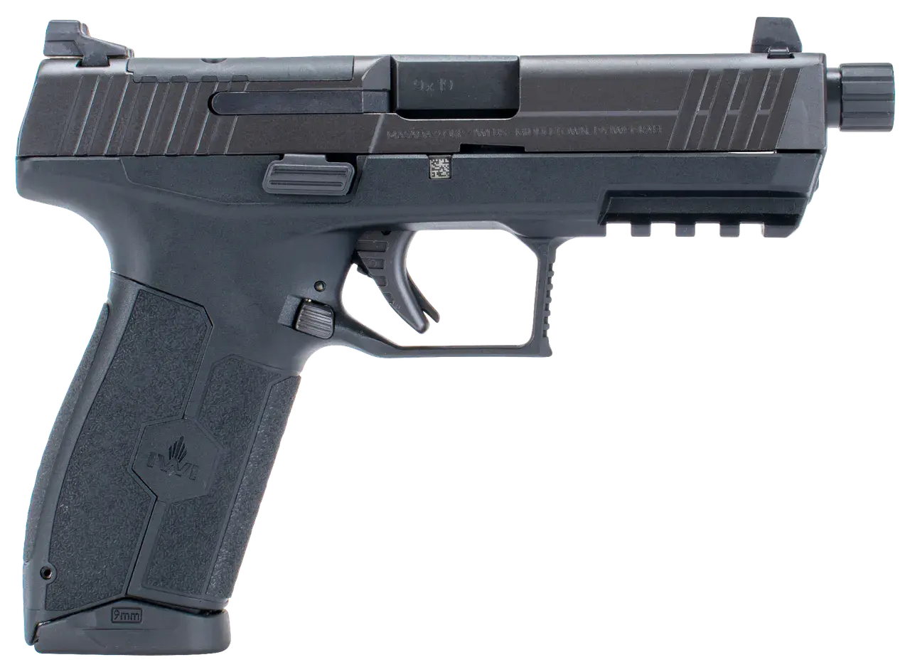 IWI US M9ORP17T MASADA Tactical 9mm Luger 17+1 4.60" Black Button Rifled/Threaded Steel Barrel/Black Optic Ready/Serrated Slide/Black Polymer Frame w/Picatinny Rail/Black Polymer Grips Ambidextrous