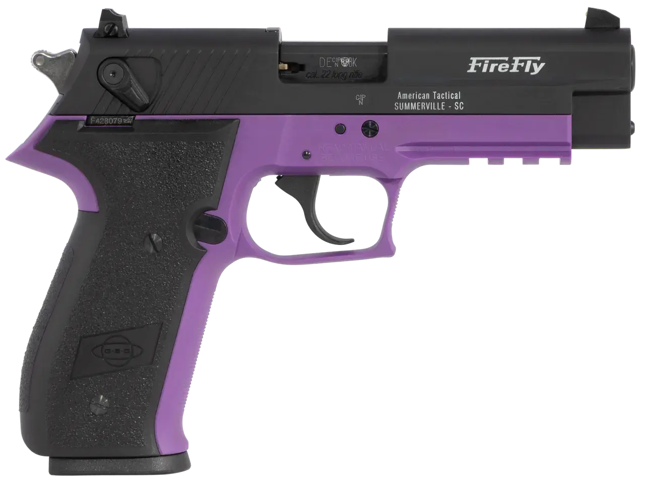 GSG GERG2210FFL FireFly 22 LR 10+1 4" Black Serrated Slide, Purple Zinc Alloy w/Accessory Rail Frame, Black Polymer Grip