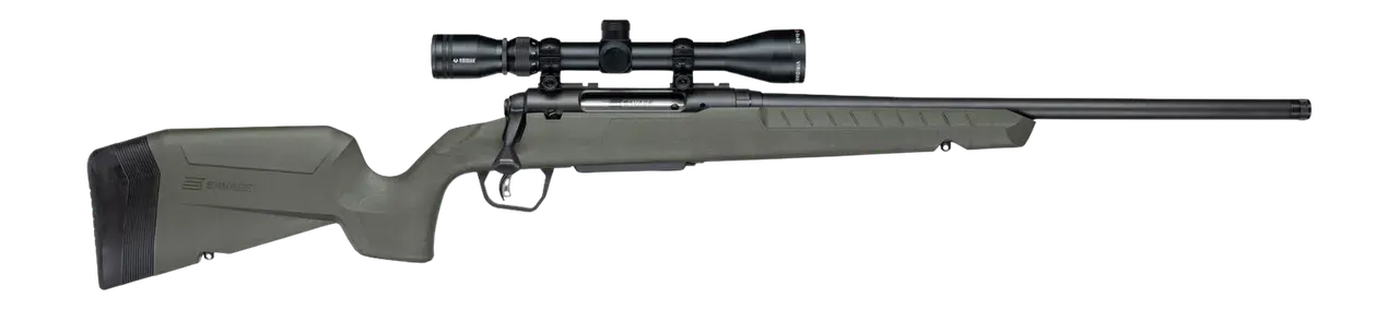 Savage Arms 33170 Axis 2 XP w/Optic 30-06 Springfield 4+1 20" Matte Black Carbon Steel Threaded Barrel, Drilled & Tapped Receiver, OD Green Synthetic Fixed w/Pistol Grip Stock, 3-9x40mm Duplex Scope,