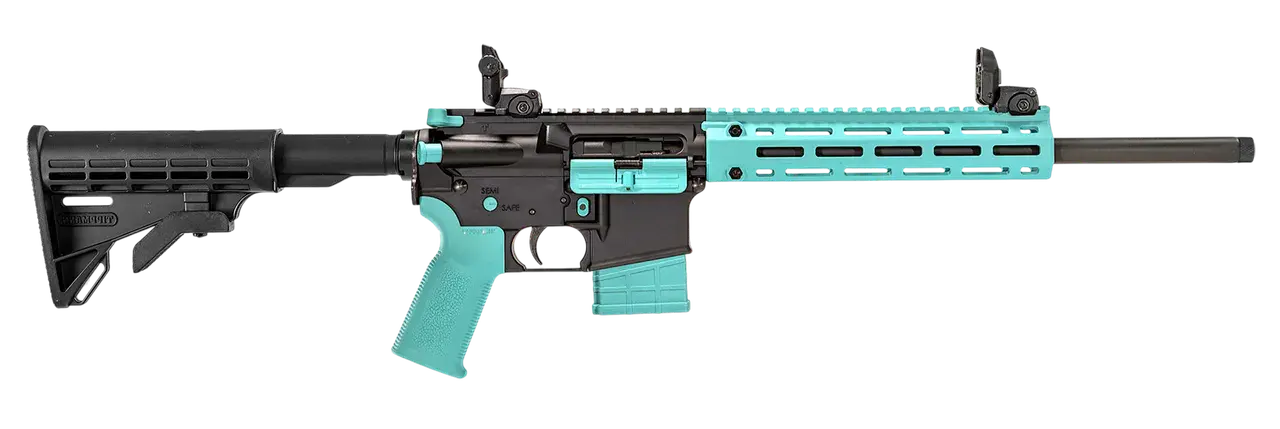Tippmann Arms A101203 M4-22 LTE 22 LR 25+1 16" Black Parkerized Threaded Barrel, Matte Black Aluminum Receiver w/Picatinny Rail, Robin Egg Blue M-LOK Handguard, Composite Forend, Black Polymer Stock,