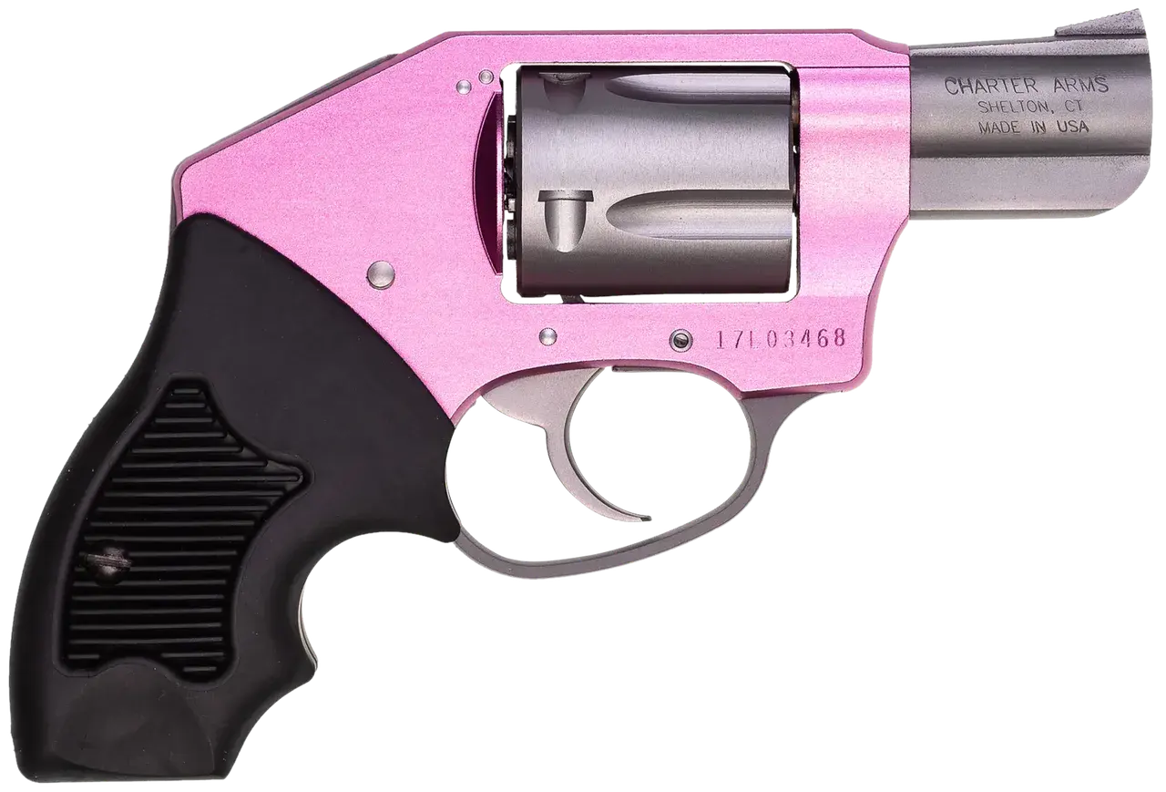 Charter Arms 53851 Undercover Lite Chic Lady Small 38 Special 5 Shot 2" High Polished Stainless Steel Barrel & Cylinder, Pink Aluminum Frame w/Black Finger Grooved Rubber Grip, Concealed Hammer