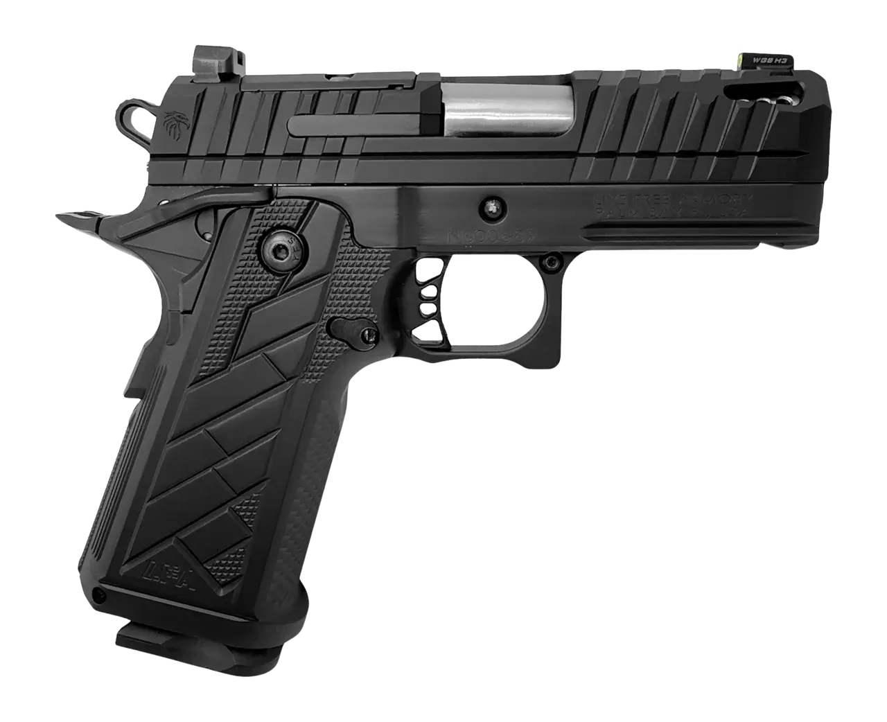 Live Free Armory HG8645-N Apollo 11 V2 Sub-Compact 9mm Luger 18+1 3.35" Stainless Barrel, Black Cerakote Steel Optic Ready/Serrated Slide, Black Cerakote Steel Frame w/Beavertail & Picatinny Rail, Bla