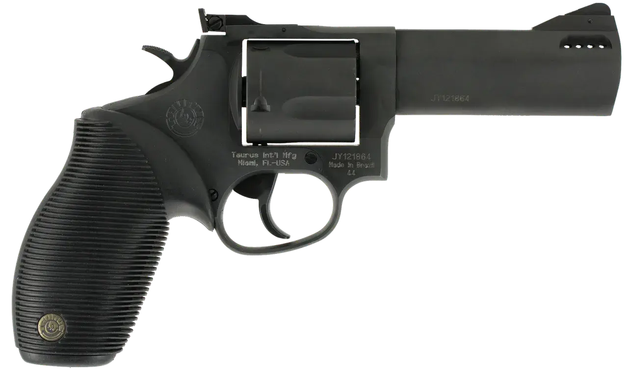 Taurus 2-440041TKR Tracker 44 Medium 44 Rem Mag 5 Shot 4" Matte Black Oxide Ported Barrel, Cylinder & Frame, Black Ribber Grip, Transfer Bar Safety, Exposed Hammer