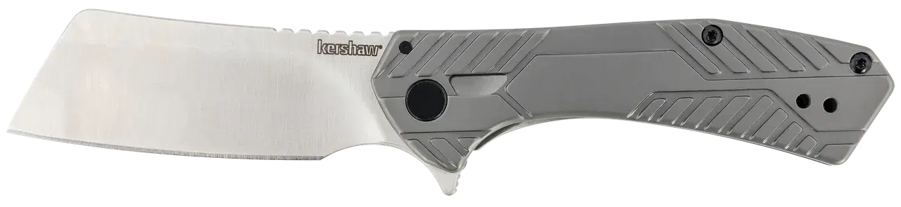 Kershaw 3445 Static 2.90" Folding Cleaver Plain Satin 8Cr13MoV SS Blade Gray PVD Stainless Steel Handle Includes Pocket Clip
