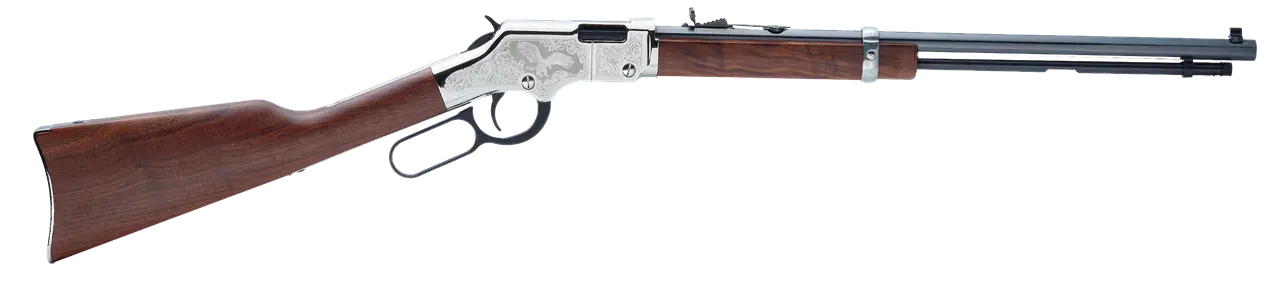 Henry H004SE2 Golden Boy Silver Eagle 2nd Edition 22 Short, 22 Long or 22 LR Caliber with 16 LR/21 Short Capacity, 20" Blued Barrel, Nickel-Plated Metal Finish & American Walnut Stock Right Hand (Full