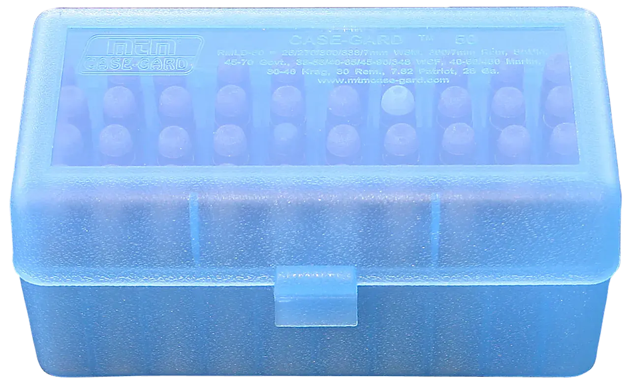 MTM Case-Gard RMLD5024 Case-Gard R-50 Multi-Caliber/28 Gauge Rifle/Shotgun Clear Blue Polypropylene 50rd