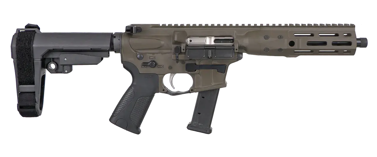 LWRC ICP9PBC8SBA3 IC-9 9mm Luger 8.50" 33+1 Black Nitride Threaded Barrel, Patriot Brown Anodized Aluminum Picatinny Rail Receiver, SB Tactical SBA3 Brace, LWRC Ultra Combat Grip, Ambidextrous