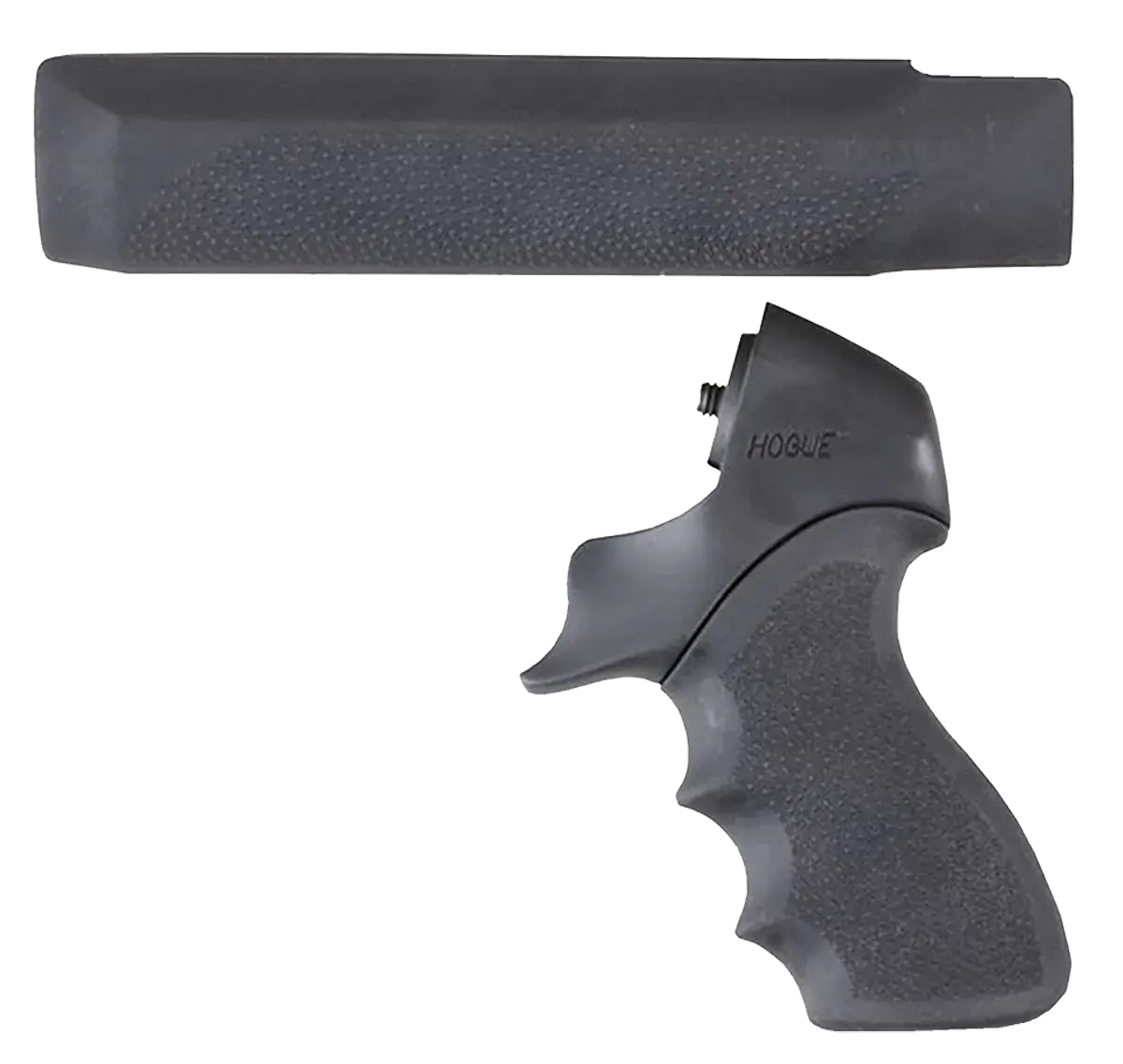 Hogue 05015 OverMolded Tamer Pistol Grip & Forend Black Rubber with Finger Grooves, Polymer Forend for Mossberg 500 12 Gauge