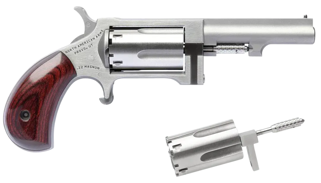 North American Arms SWC250 Sidewinder 22 LR 22 WMR 5 Shot 2.50" Stainless Steel Barrel, Frame & Cylinder, Rosewood Birdshead Grip Exposed Hammer