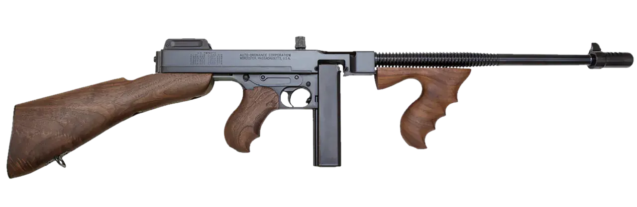 Thompson T1B14 1927A-1 Deluxe 45 ACP Caliber with 16.50" Barrel, 20+1 Capacity (Stick), Blued Metal Finish, Walnut Removable Fixed Stock & Wood Grip Right Hand