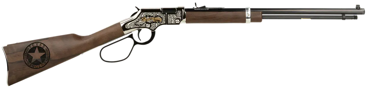 Henry H004TR Golden Boy Texas Rangers Bicentennial Tribute Edition 22 Short, 22 Long or 22 LR, 16 LR/21 Short Capacity, 20" Blued Octagon Barrel, Engraved Nickel-Plated Rec & American Walnut Stock, Ad