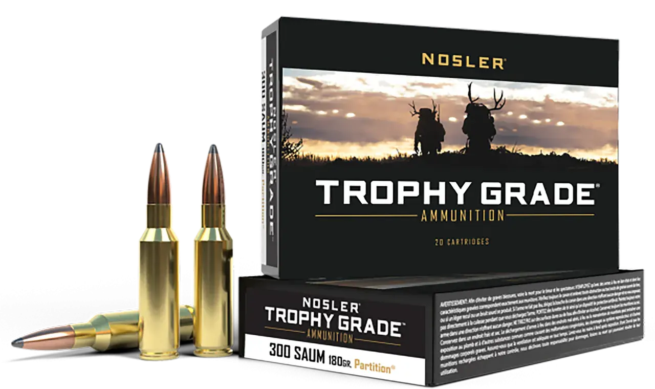 Nosler 60062 Trophy Grade 300RemSAUM 180gr Nosler Spitzer Partition 20 Per Box/10 Case