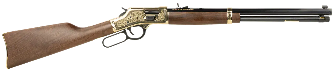 Henry H006GD Side Gate Deluxe 44 Mag/44 Special 10+1 20" Blued Octagon Barrel, Engraved Polished Brass Rec, Semi-Fancy American Walnut Stock, Adj. Sight