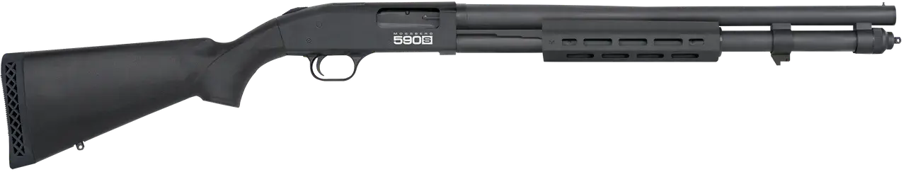 Mossberg 51604 590S 12 Gauge Pump 3" 13+1 20" Matte Blued Steel Barrel, Matte Blued Optic Ready Receiver, Fixed Black Synthetic Stock, Right Hand