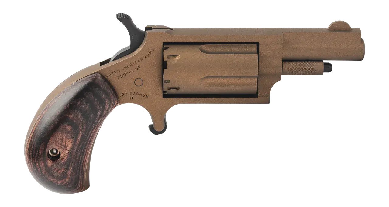 North American Arms 22MBB Bootlegger 22 Mag 5 Shot 1.63" Burnt Bronze Narrel, Cylinder & Steel Frame, Dark Walnut Birds Head Grip, Exposed Hammer