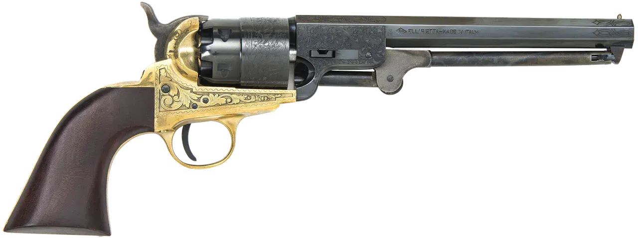 Traditions FR185118 1851 Navy Break Open 44 Cal #11 Percussion 7.50" 6 Shot Brass Engraved Frame Blued Engraved Barrel Blued Cylinder Walnut Grip