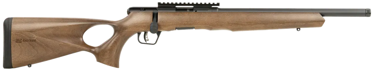 Savage Arms 70817 B Series Timber 17 HMR 10+1 18" Matte Black Threaded Barrel, Matte Black Picatinny Rail Steel Receiver, Woodgrain Fixed Thumbhole Stock